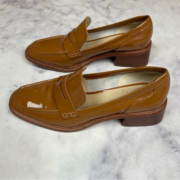 Vince Camuto Eckinti Pecan Patent Leather Block Heel Loafers - Picture 6 of 11
